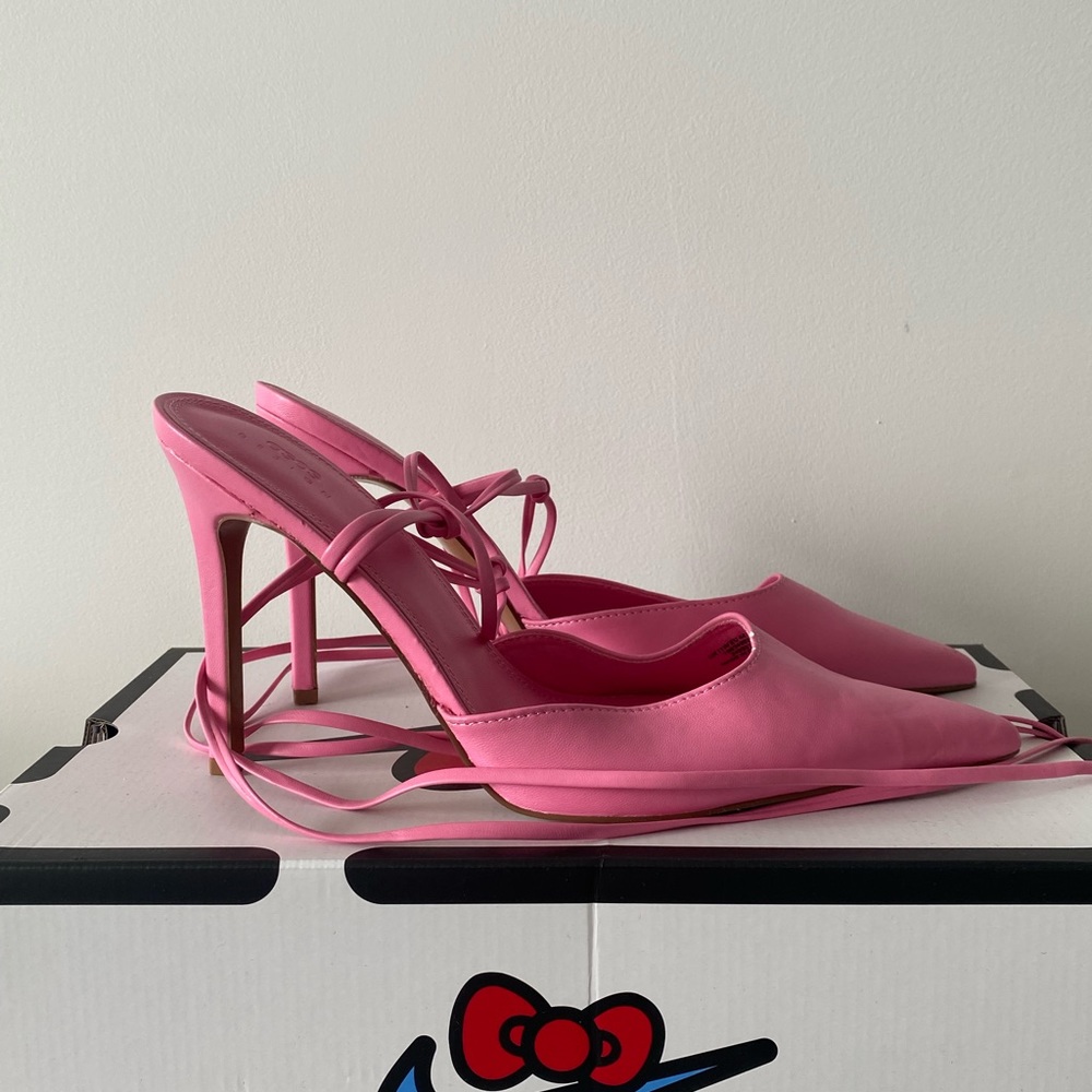 Asos Lace Up Pumps in Baby Pink